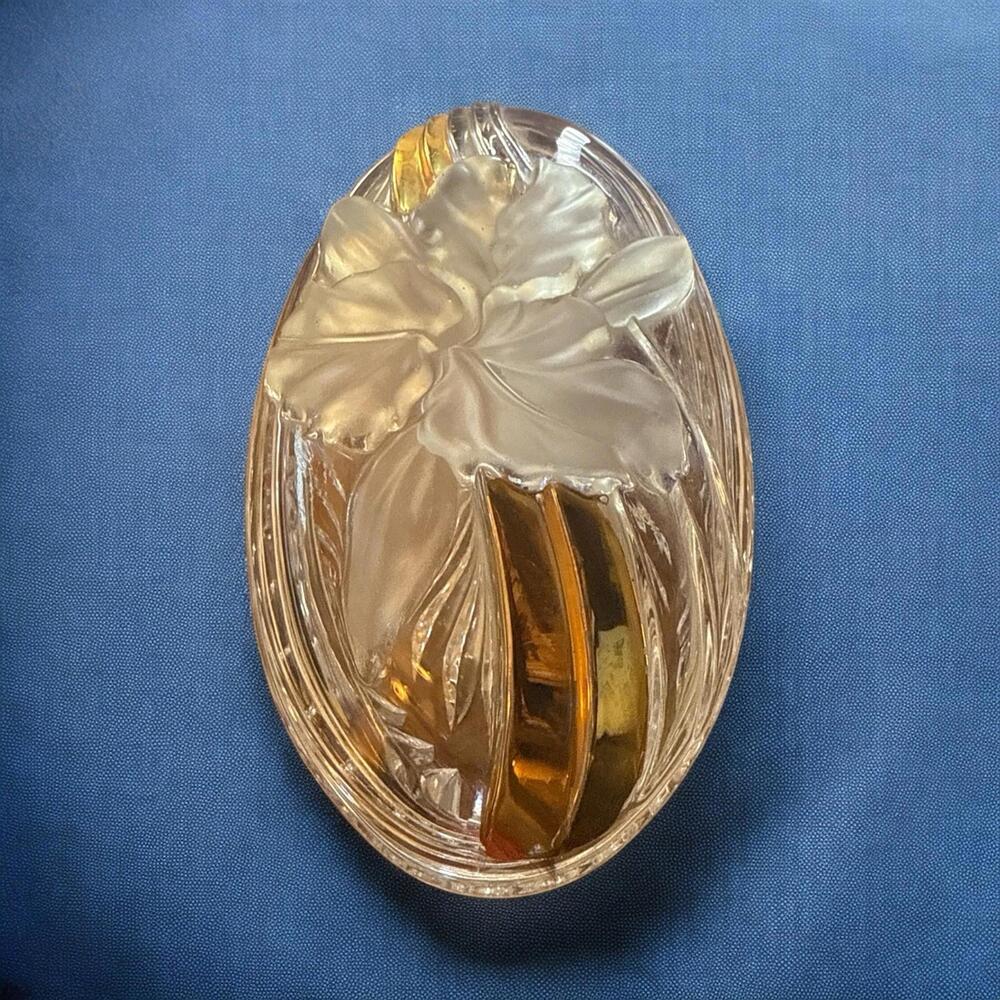 Mikasa Studio Nova Oval Crystal Dish Frosted Gold Iris Candy Jewelry 7"W